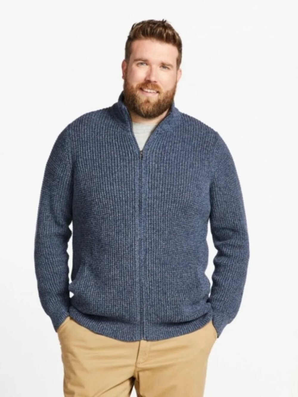 L.L.Bean Men's Organic Cotton Chunky Knit Sweater Cardigan Blue Full Zip M
